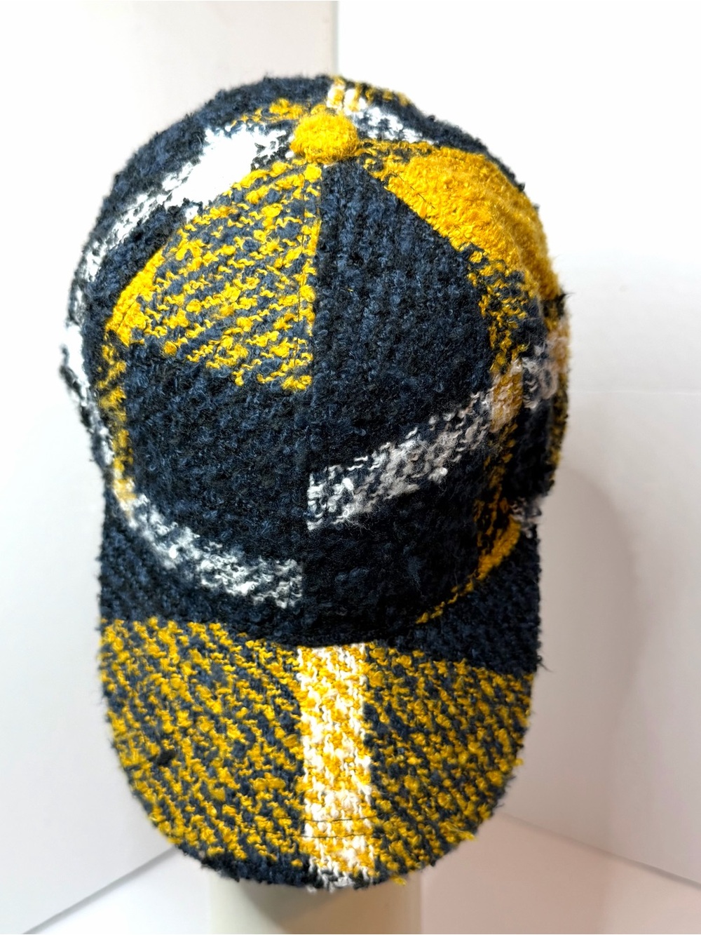 David and Young Plaid Knit Baseball Cap - Yellow, Black & White